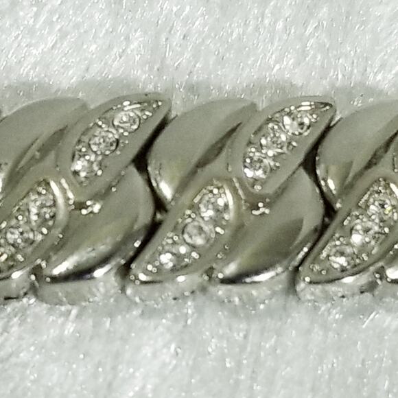 Silvertone rhinestone double clasp 7" bracelet 1.1478 - Picture 6 of 16